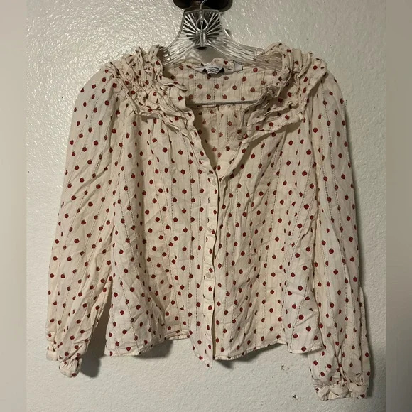& OTHER STORIES
Print Ruffled Collar Blouse In White W. Tiny Strawberry Print - Picture 2 of 12